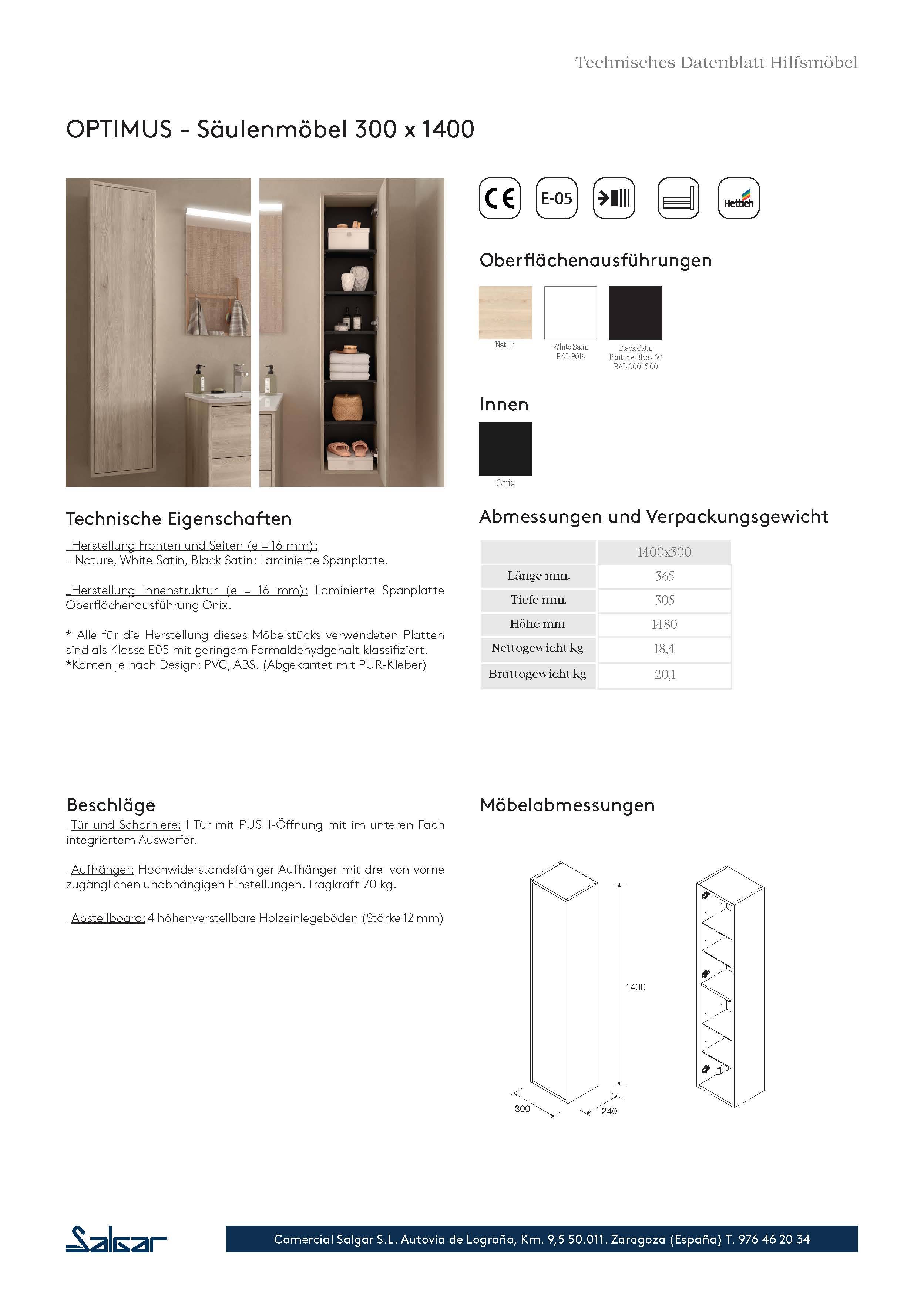 Salgar Hochschrank OPTIMUS 1400mm BLACK SATIN