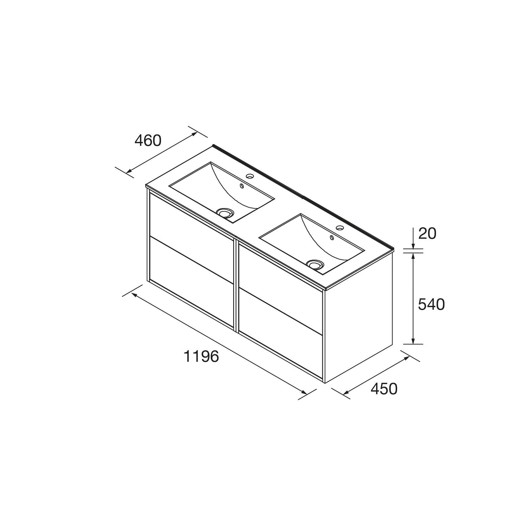 Salgar Optimus Unterschrank 1200 4 Schubladen + Waschbecken White Satin