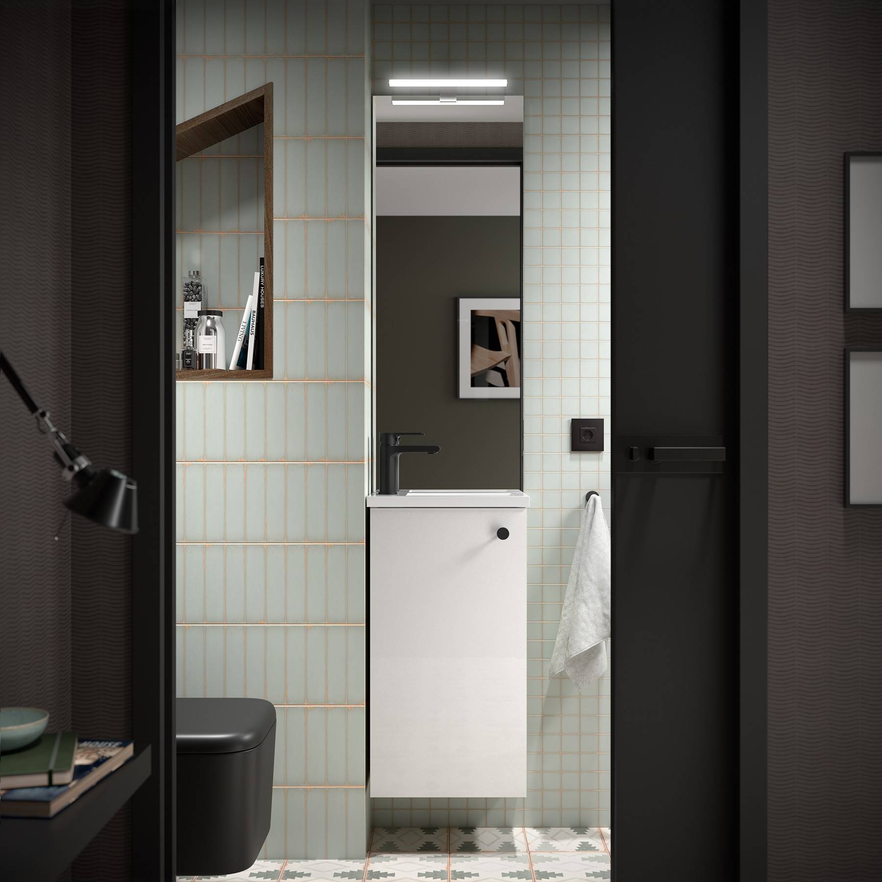 Komplett-Set MARVILLE WHITE GLOSS + Waschtisch + Spiegel + Leuchte