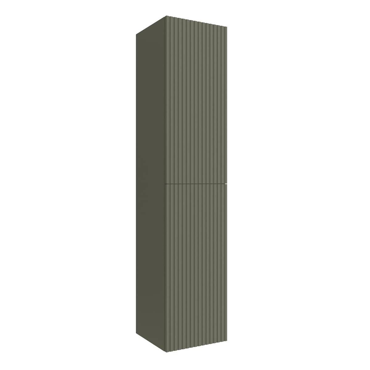 Hoher grauer gerippter Schrank oder Speicherturm vor einem einfachen weißen Hintergrund dargestellt.