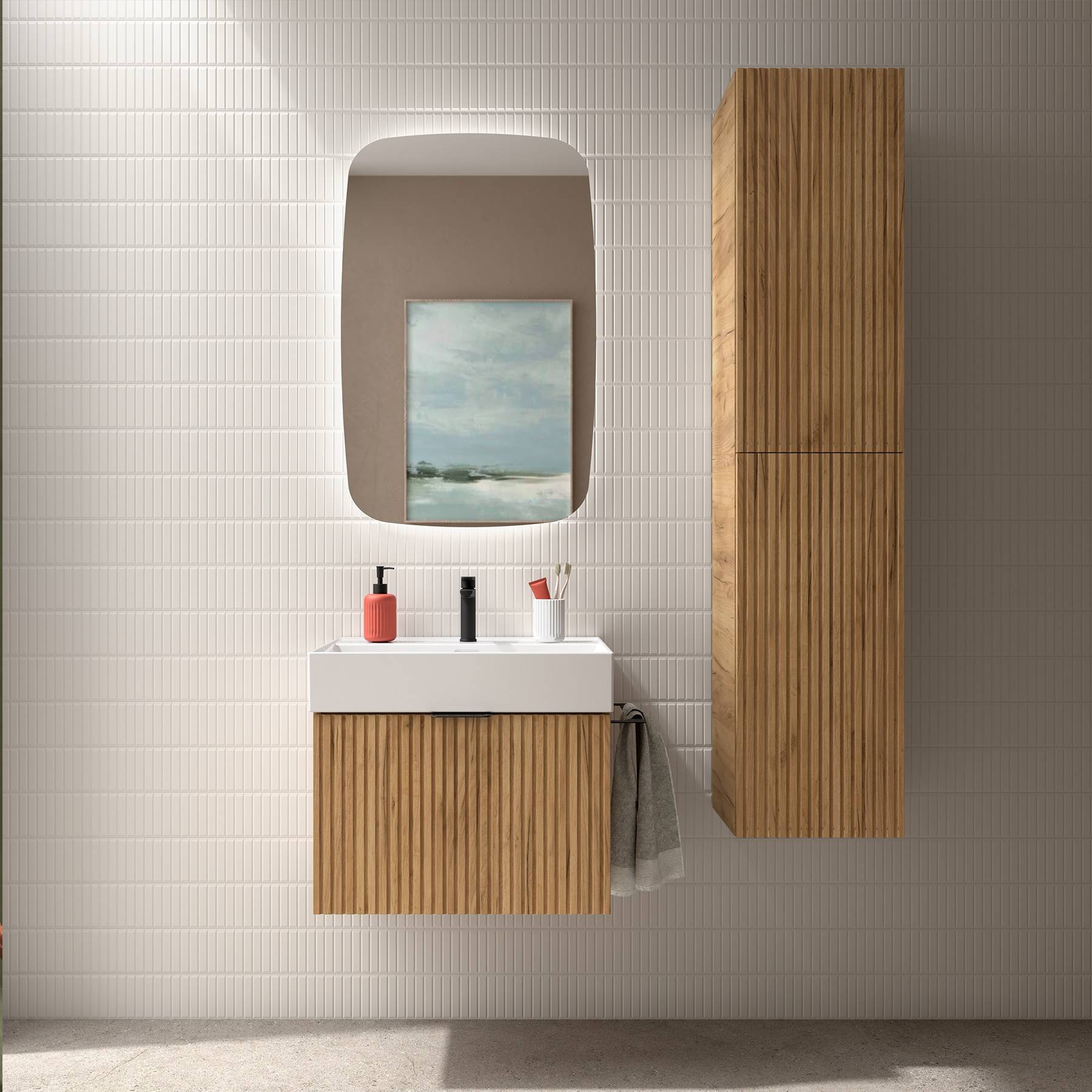 Salgar Schrank wandhängend BIBA 600 1 Metallschublade und versteckter Schublade EICHE AFRIKA 598 x 405 x 450 mm