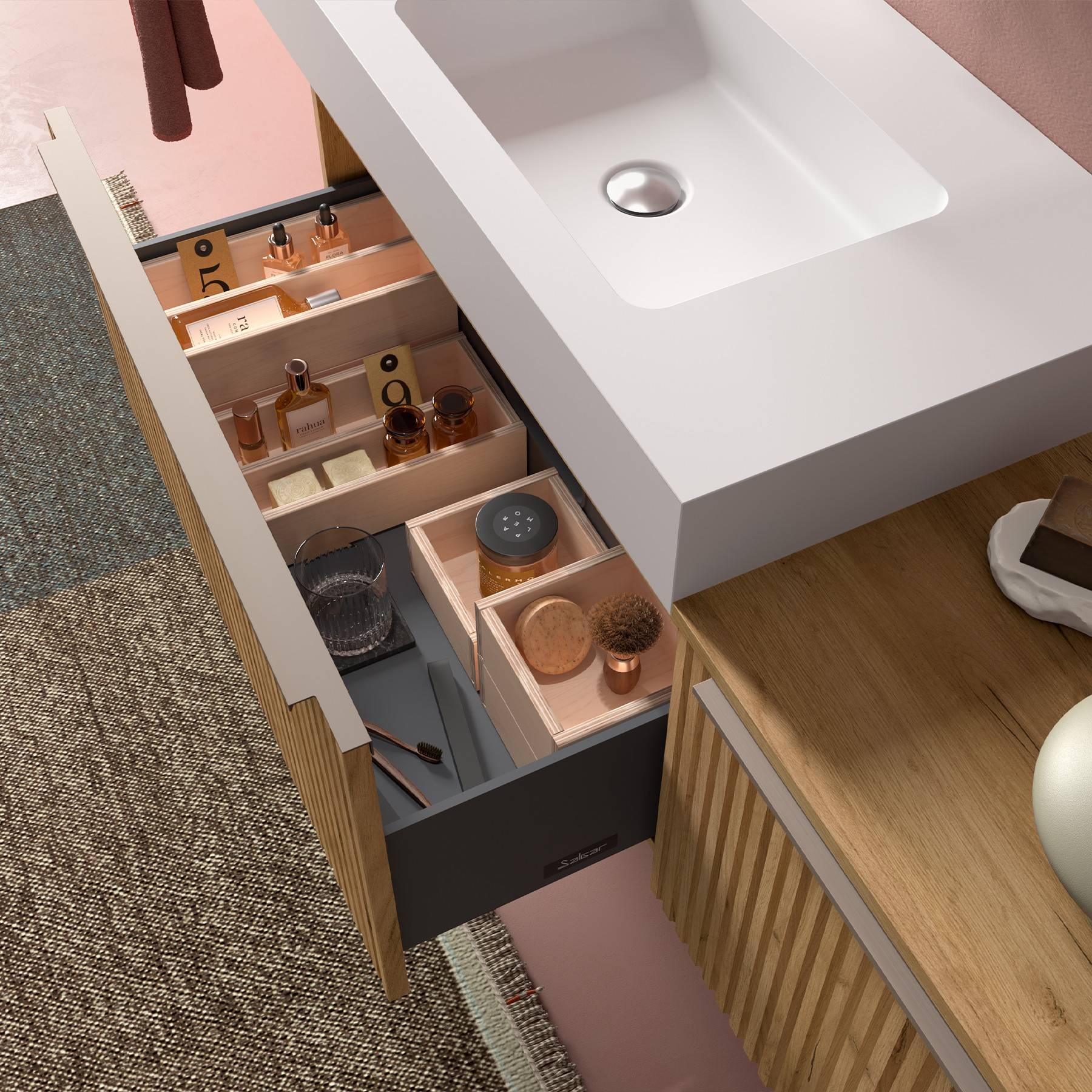 Salgar Waschtischunterschrank BIBA 1000 1 Metallschublade EICHE AFRIKA 997 x 405 x 450 mm