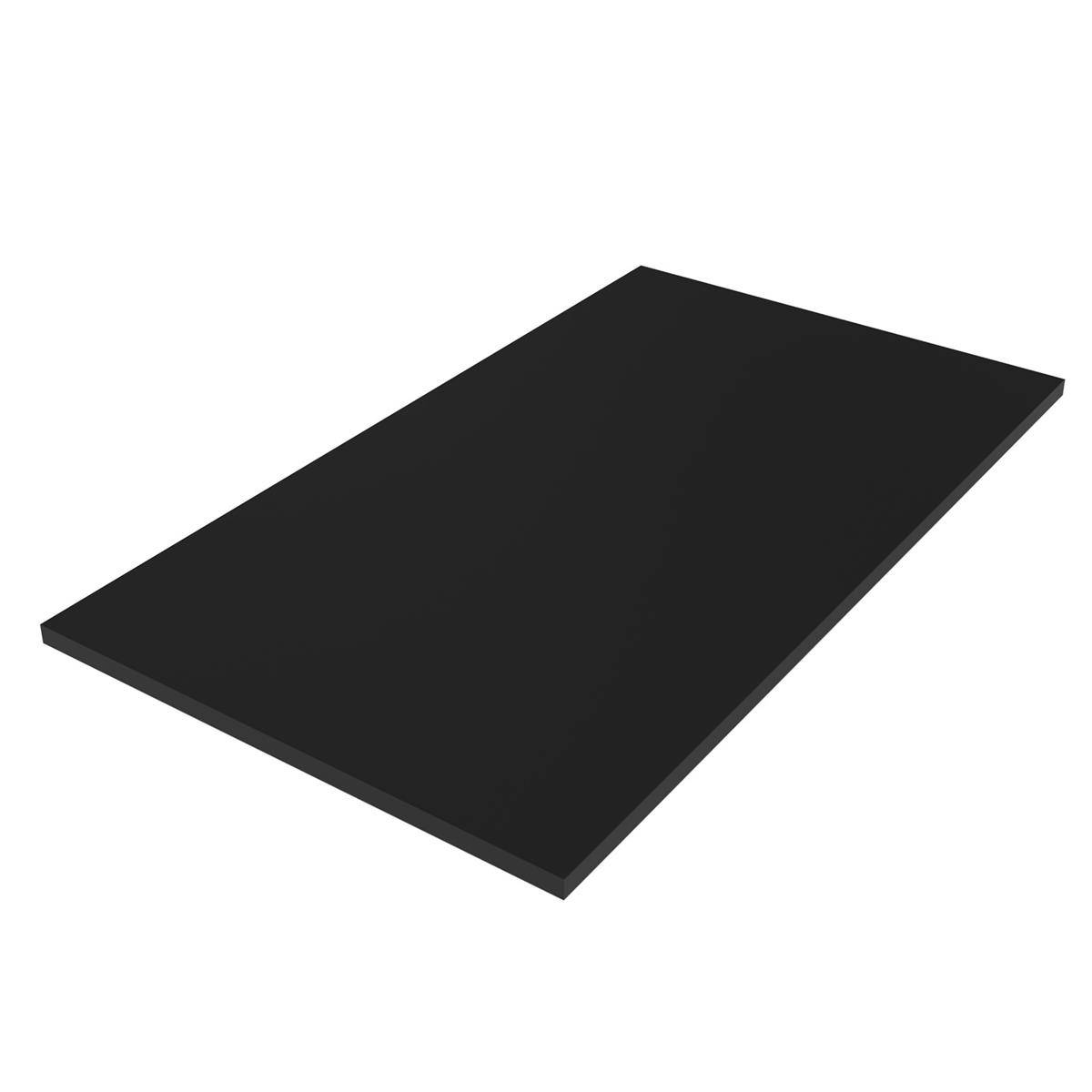 Eine einfache schwarze rechteckige Platte oder Tafel, die in Perspektive auf weißem Hintergrund dargestellt ist.