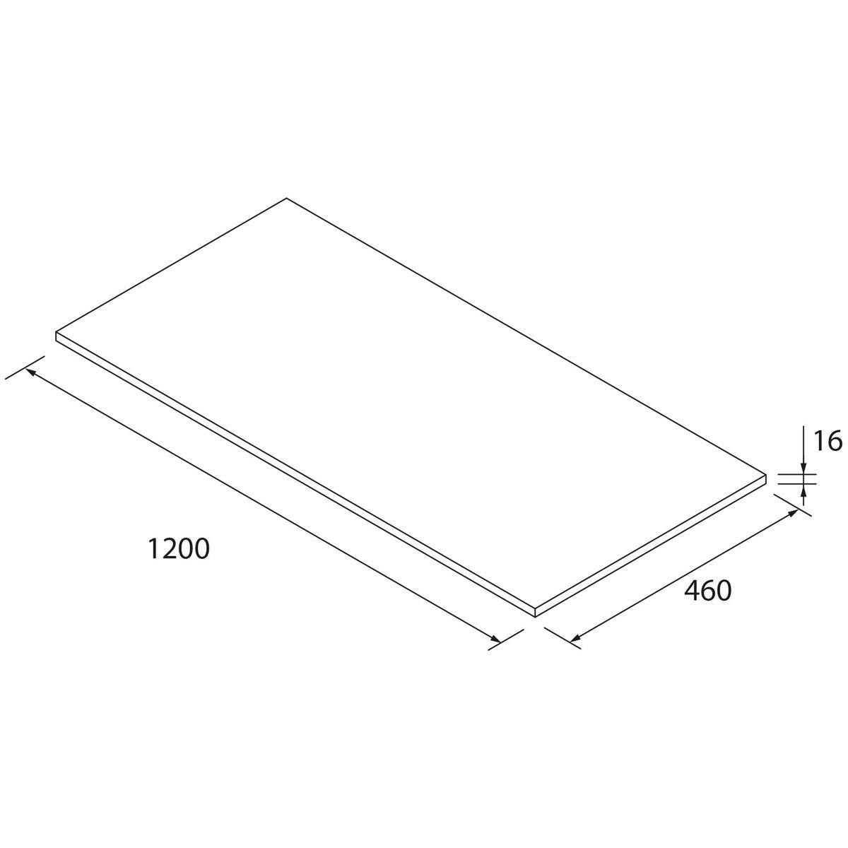 Maßstabszeichnung eines rechteckigen Panels, 1200 x 460 mit 16 Stärke.