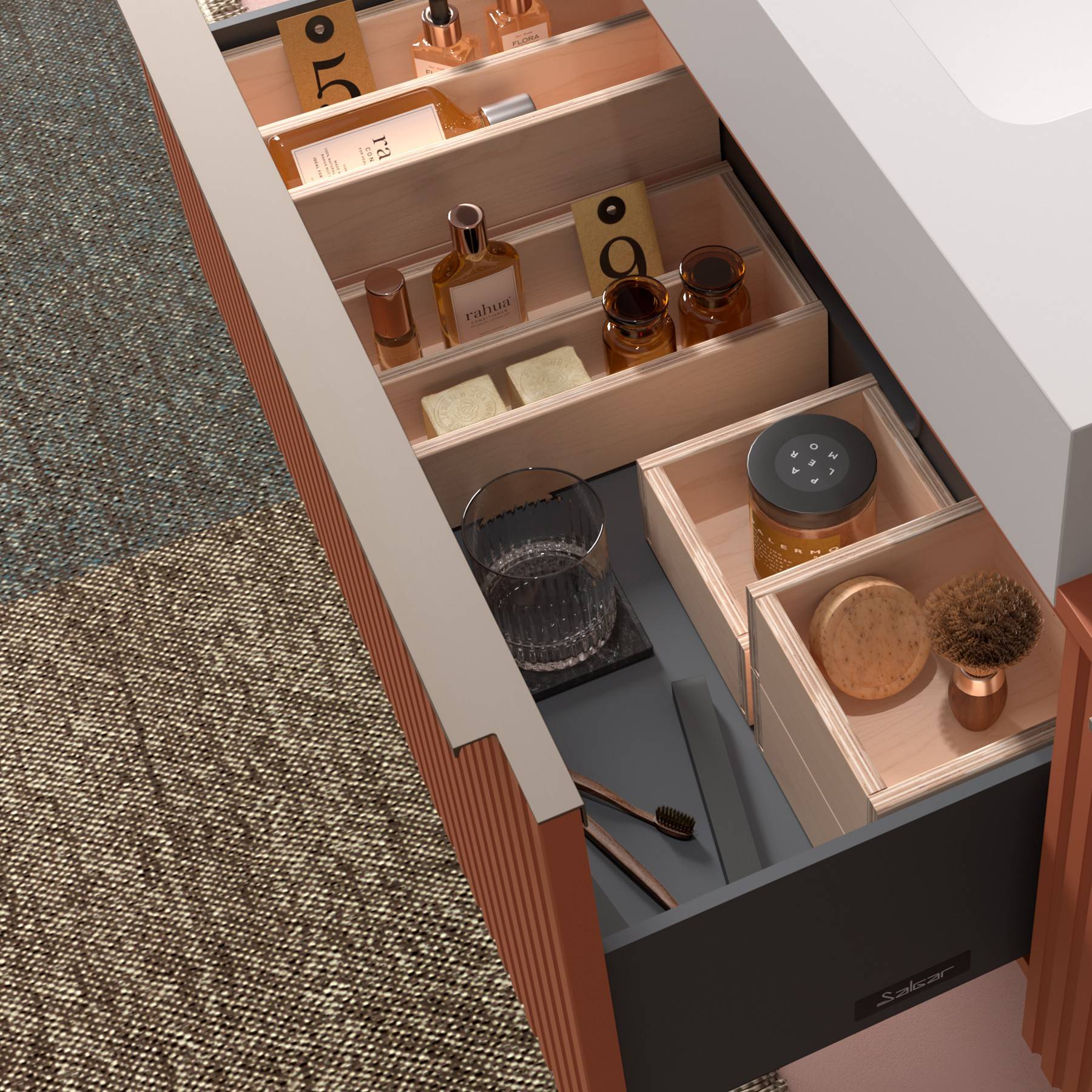 Salgar Waschtischunterschrank BIBA 1000 1 Metallschublade TERRACOTA 997 x 405 x 450 mm