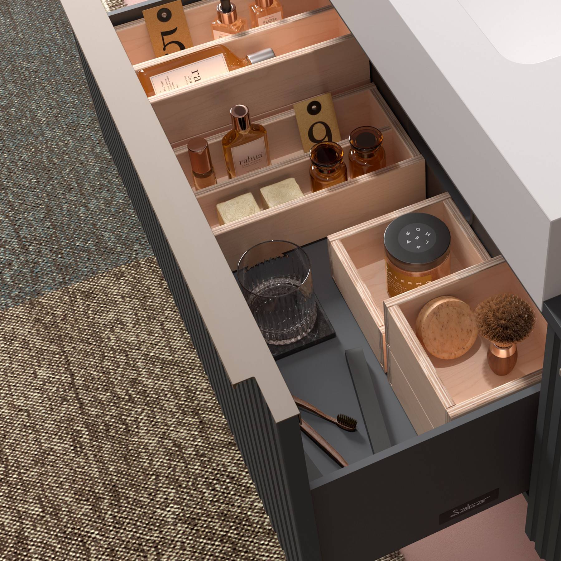 Salgar Waschtischunterschrank BIBA 900 1 Metallschublade ANTHRAZITGRAU MATT 897 x 405 x 450 mm