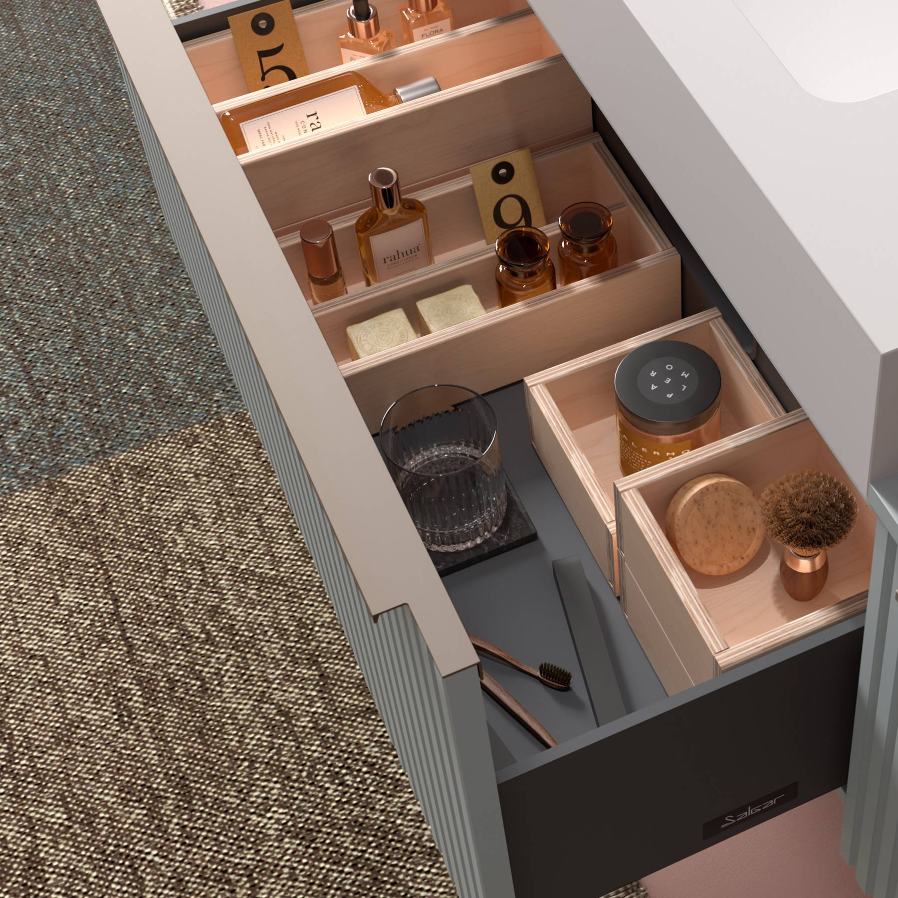 Salgar Waschtischunterschrank BIBA 600 1 Metallschublade BLUE FOG 597 x 405 x 450 mm