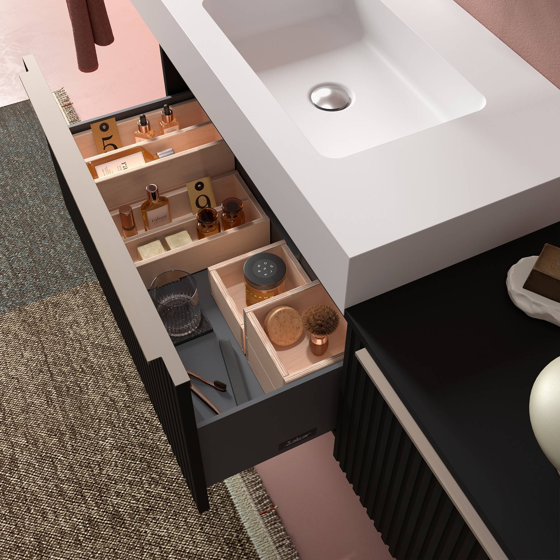 Salgar Waschtischunterschrank BIBA 600 1 Metallschublade BLACK VELVET 597 x 405 x 450 mm