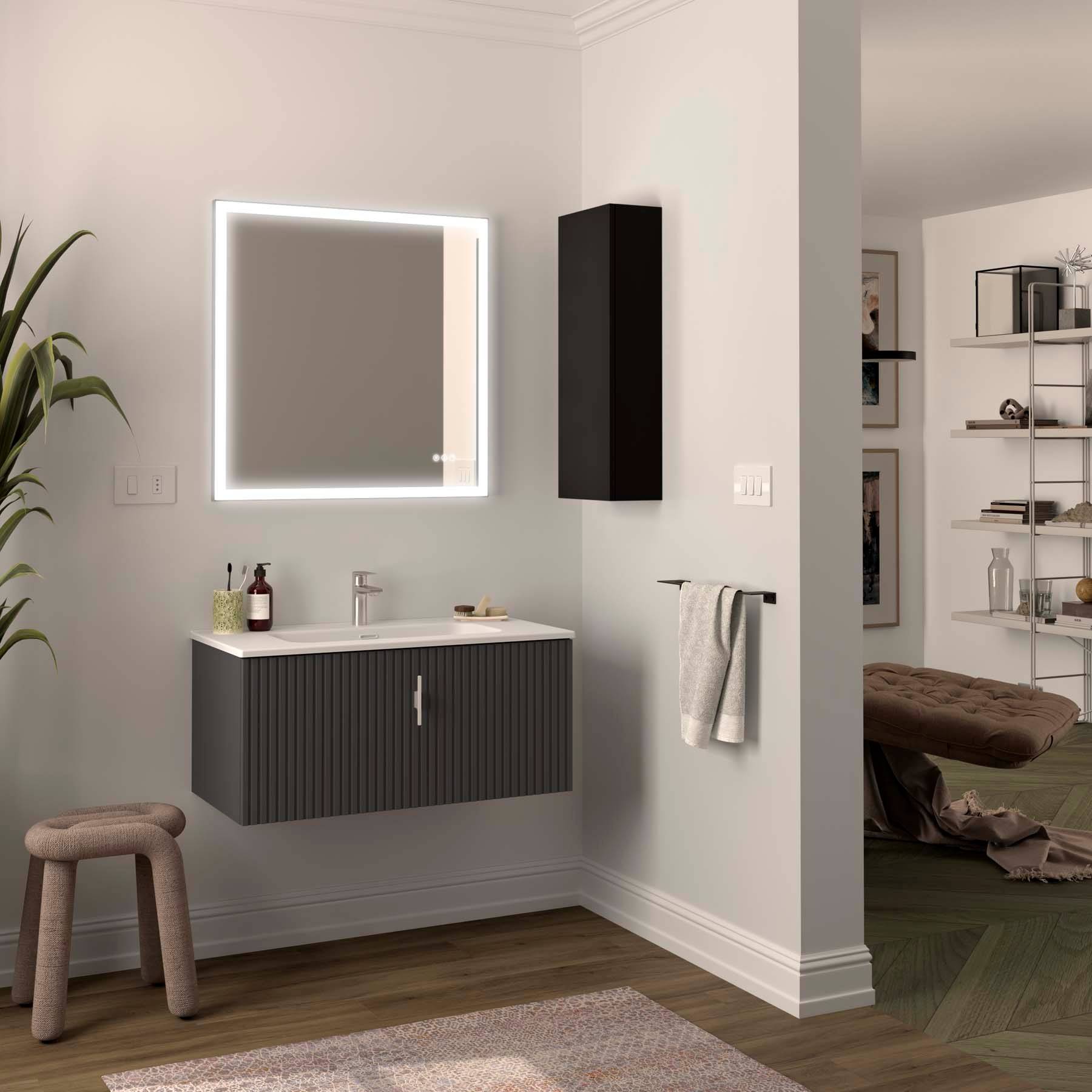 Salgar Schrank wandhängend BIBA 900 1 Metallschublade und versteckter Schublade ANTHRAZITGRAU MATT 897 x 405 x 450 mm