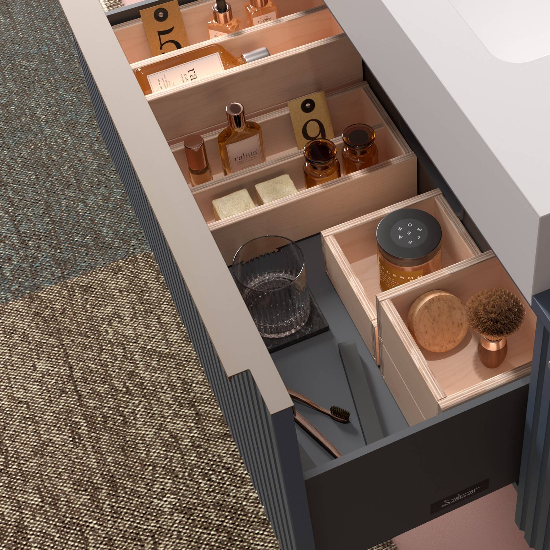 Salgar Schrank wandhängend BIBA 900 1 Metallschublade BLUE FOG 897 x 405 x 450 mm