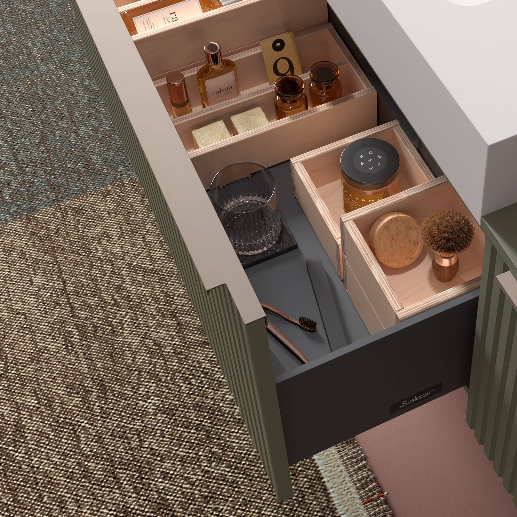 Salgar Waschtischunterschrank BIBA 1000 1 Metallschublade GREEN FOREST 997 x 405 x 450 mm