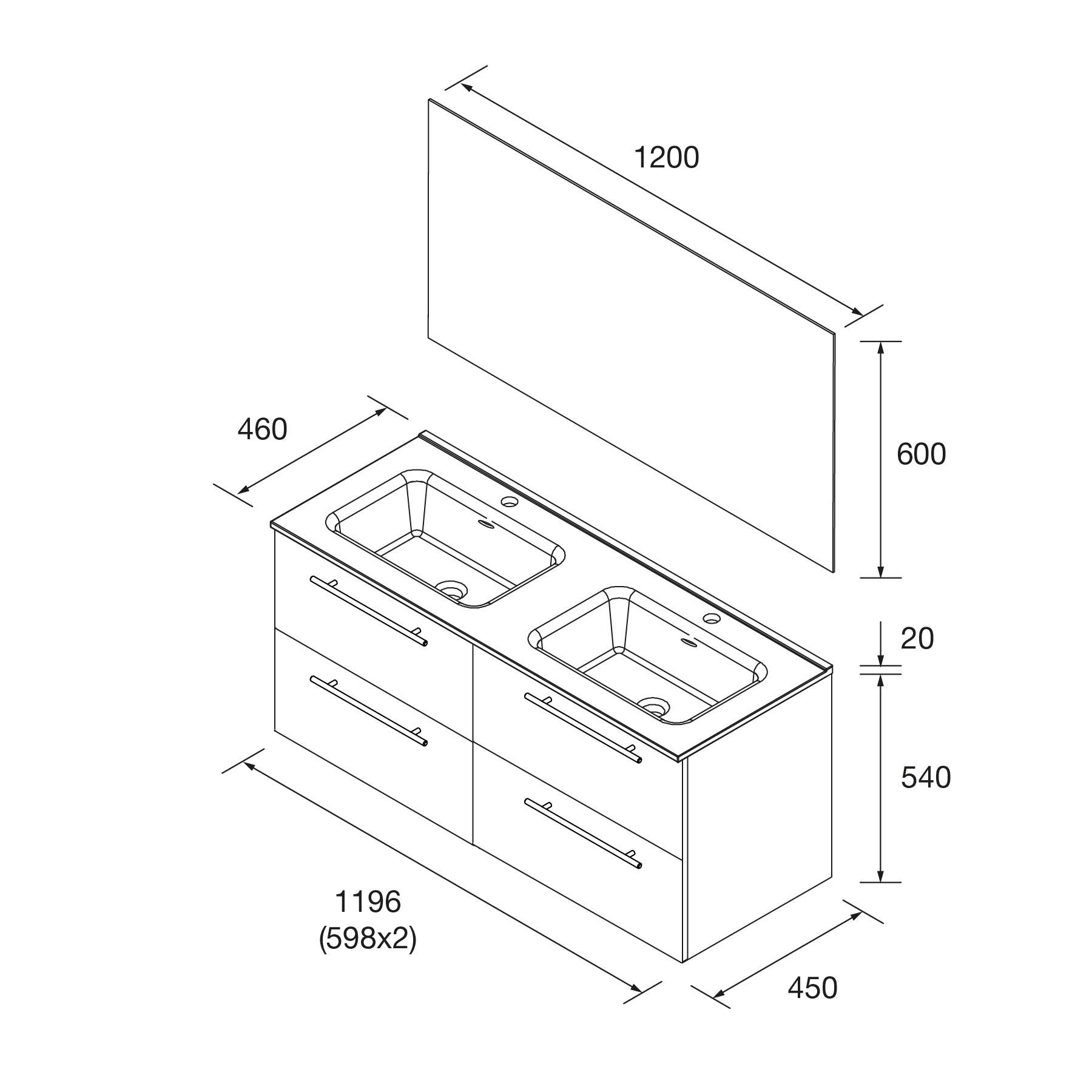 Salgar Badezimmermöbel SILANE 1200 4 Schubladen NUSSBAUM MAYA + Waschtisch + Spiegel
