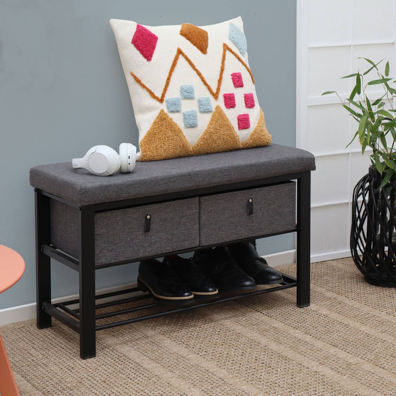 Schuhbank mit Polster - 81x32x50 Sitzbank mit Schuhregal und Aufbewahrungsboxen