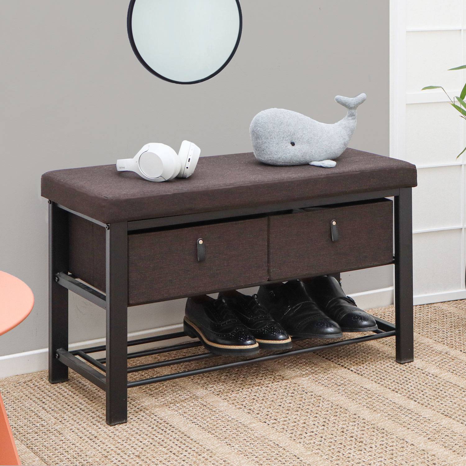 Schuhbank mit Polster - 81x32x50 Sitzbank mit Schuhregal und Aufbewahrungsboxen