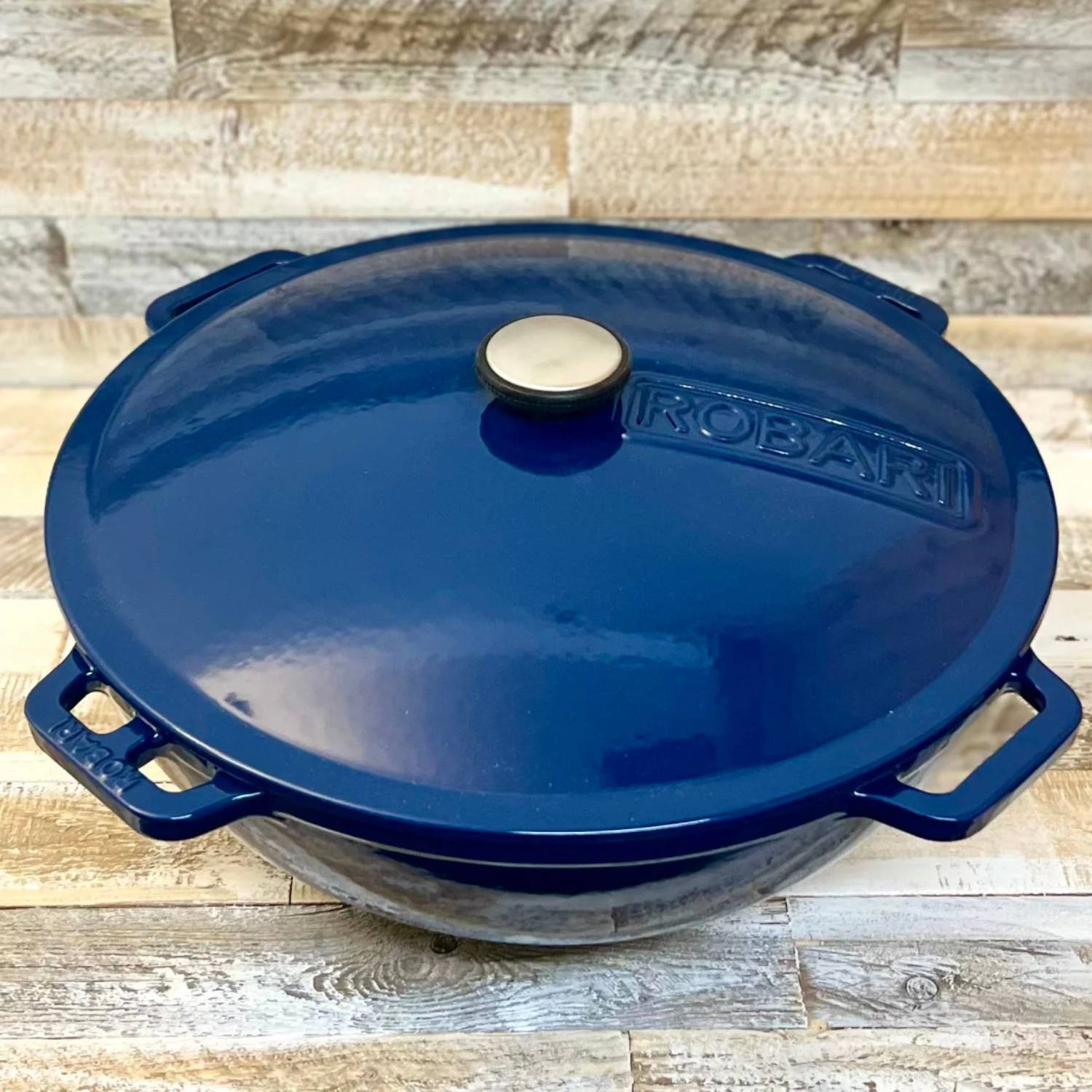 Kasan ROBARI Wok ASIA 12 Liter mit Deckel aus Gusseisen emailliert blau
