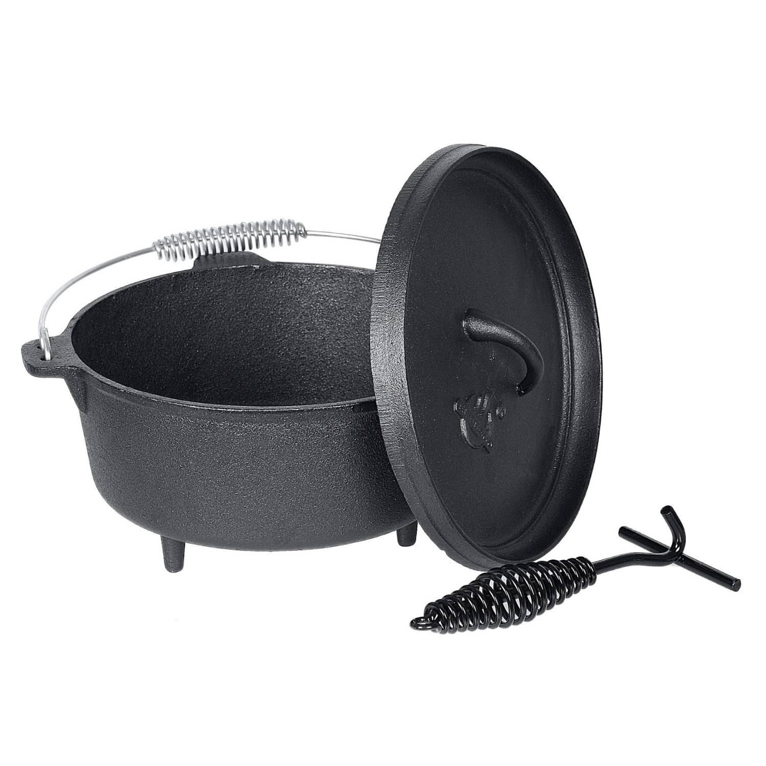 El Fuego Dutch Oven Schwarz Kasan Gusseisen mit Deckelheber 11,28 Liter AY464