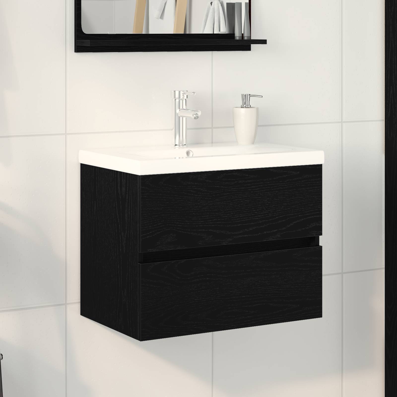 vidaXL Waschbecken Schrank mit integriertem Waschbecken Schwarze Eiche Spanplatte