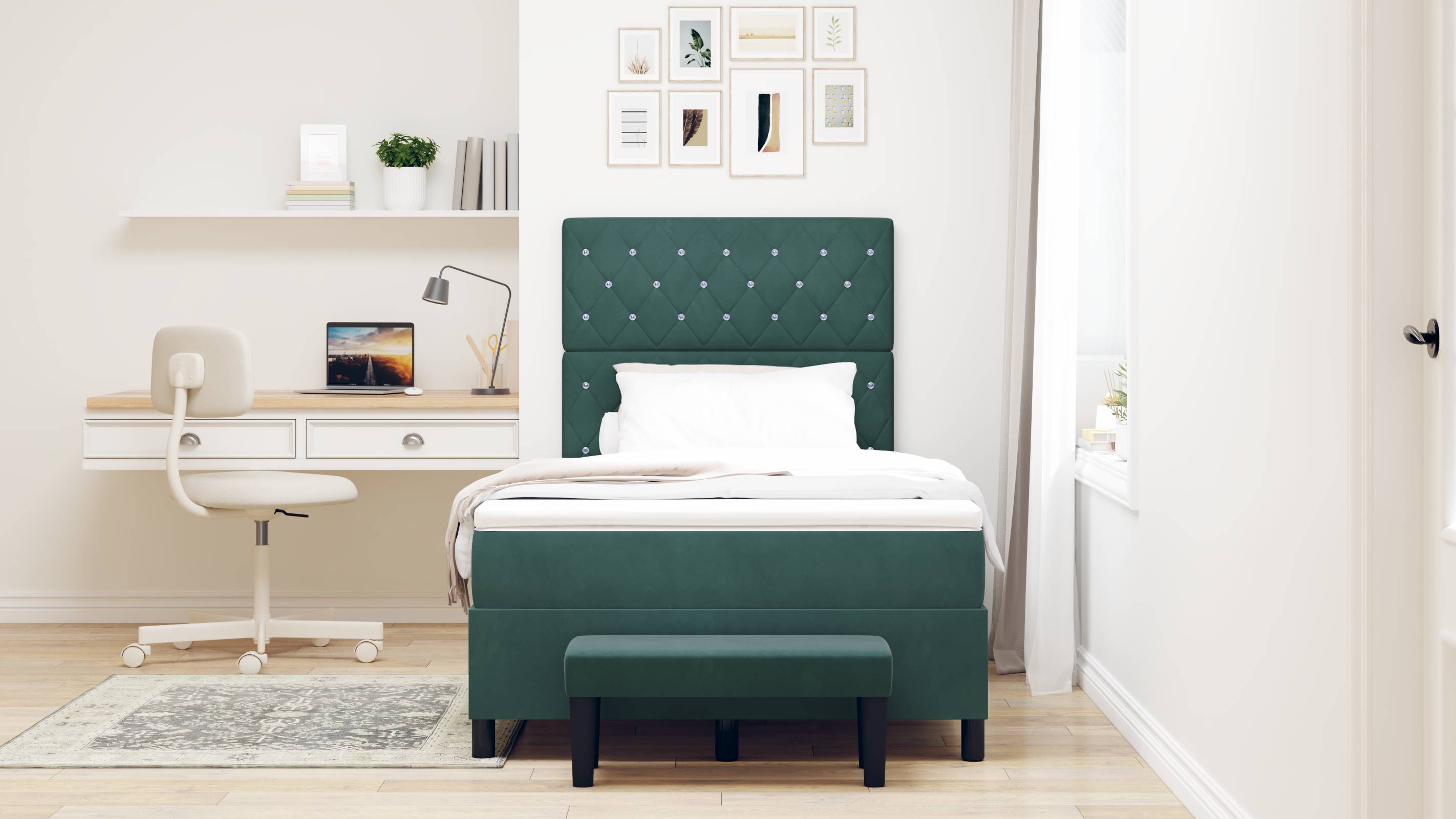 vidaXL Boxspringbett mit Matratze & Bank Dunkelgrün 120x200 cm Samt