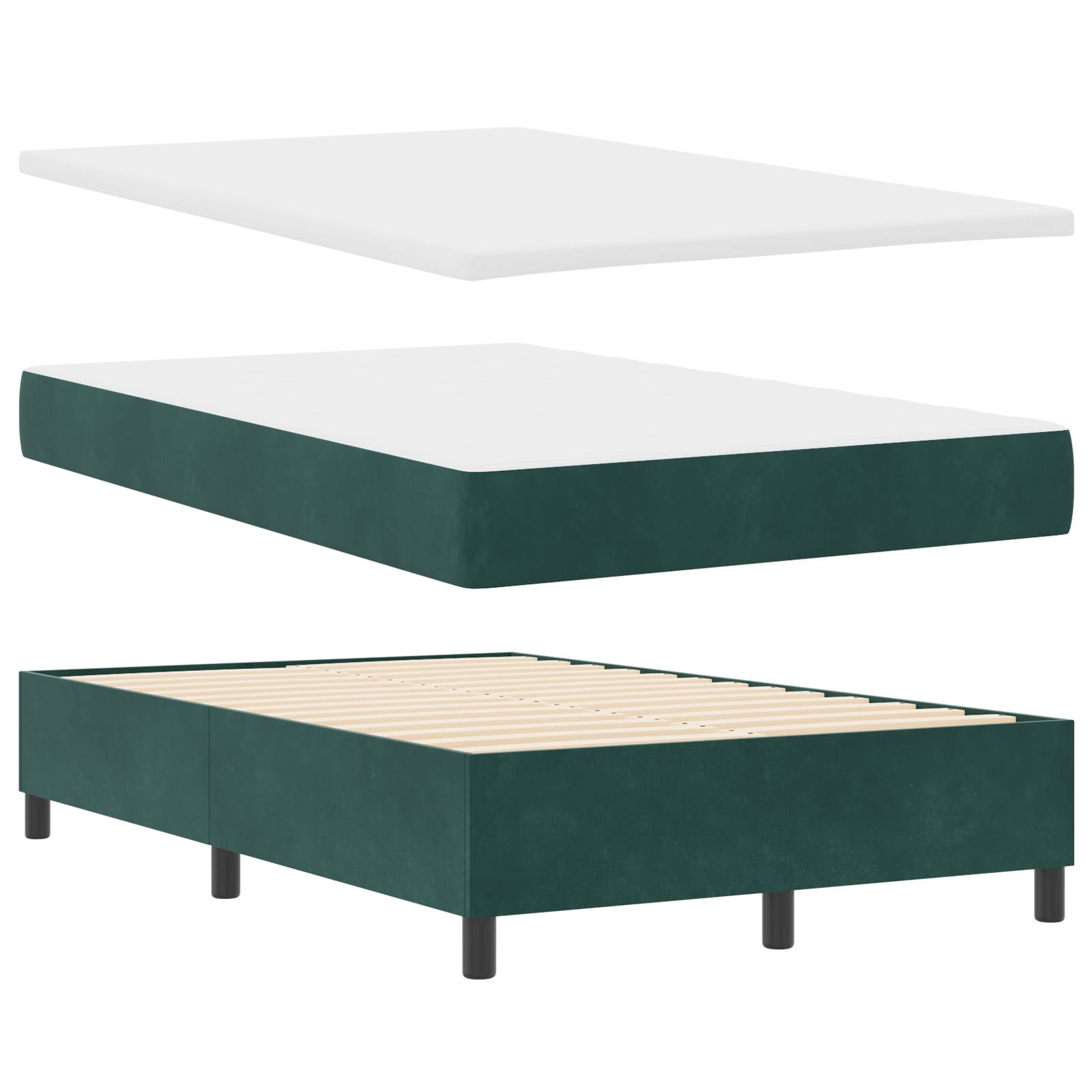 vidaXL Boxspringbett mit Matratze & Bank Dunkelgrün 120x200 cm Samt