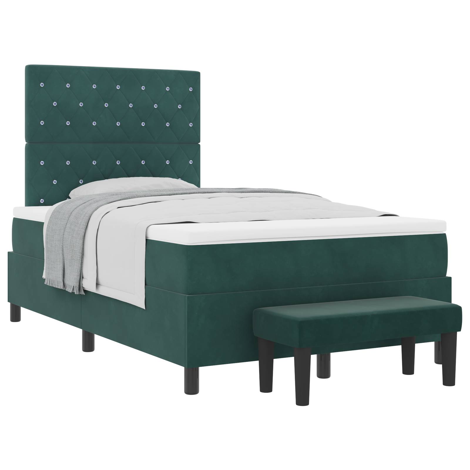 vidaXL Boxspringbett mit Matratze & Bank Dunkelgrün 120x200 cm Samt