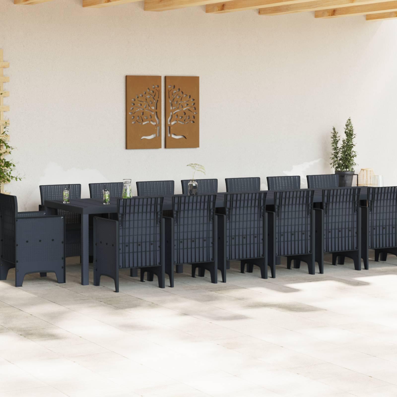 vidaXL 17-teiliges Garten Essset Anthrazit Poly-Rattan