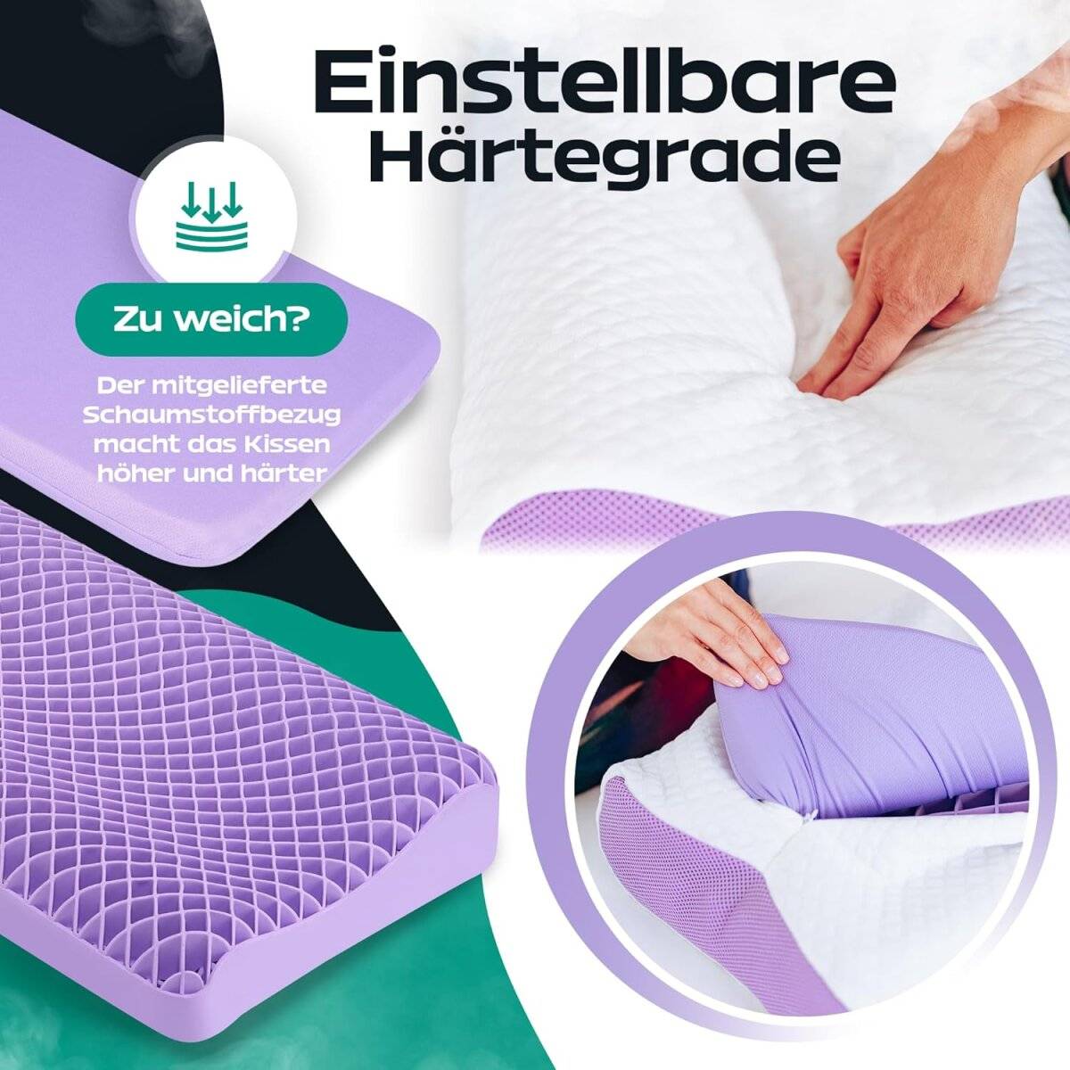 Ergonomisches Kopfkissen 62 x 35 cm aus TPE gegen Nackenschmerzen für Seitenschläfer und Rückenschläfer