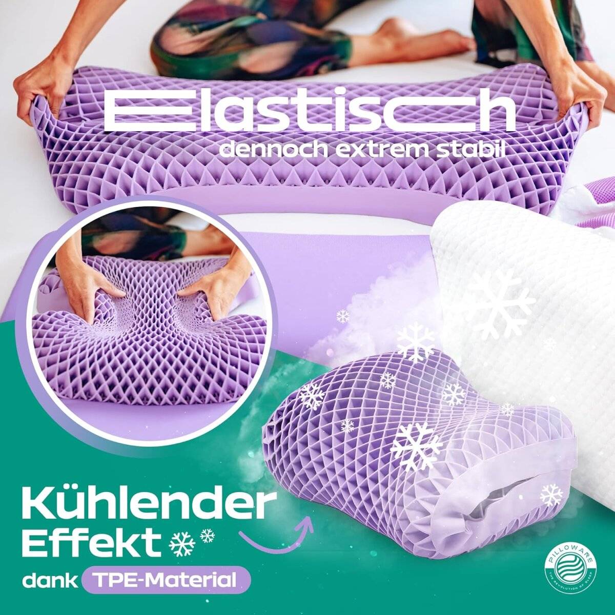 Ergonomisches Kopfkissen 62 x 35 cm aus TPE gegen Nackenschmerzen für Seitenschläfer und Rückenschläfer