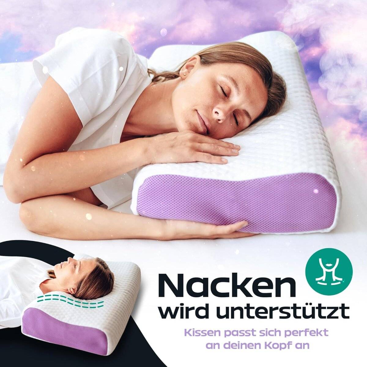 Ergonomisches Kopfkissen 62 x 35 cm aus TPE gegen Nackenschmerzen für Seitenschläfer und Rückenschläfer
