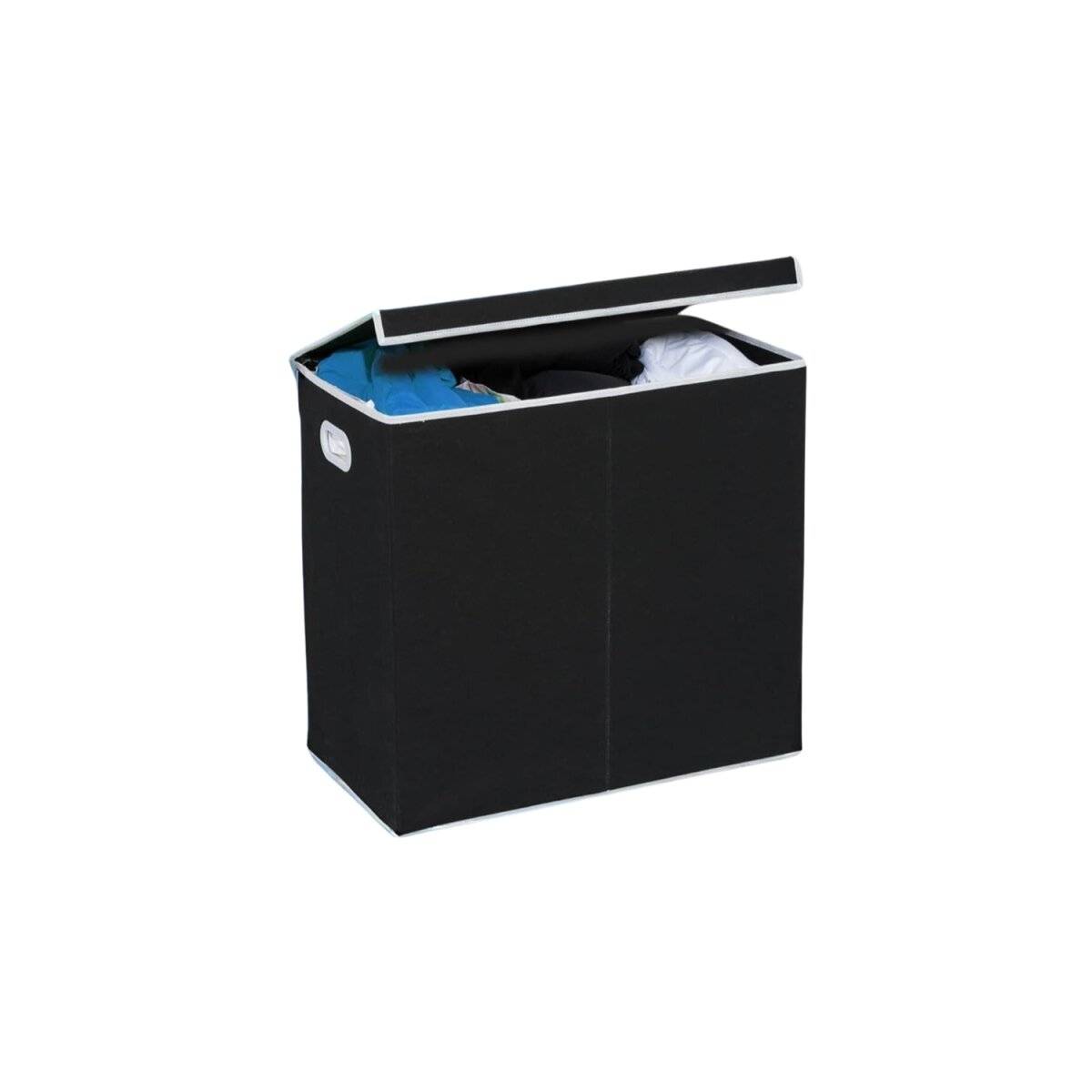 Wäschekorb mit 3 Fächern 156 L – Wäschesammler mit Deckel & Magnetverschluss Schwarz