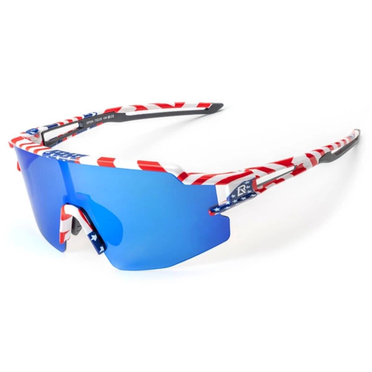 Rockbros Polarisierte Fahrradbrille mit UV-Schutz und Korrektureinsatz blaue Gläser, USA-Muster, Weiß
