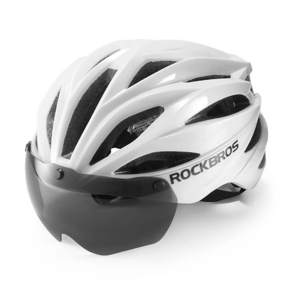 Rockbros Fahrradhelm mit Visier, abnehmbarer UV-Schutzbrille, Unisex Weiß