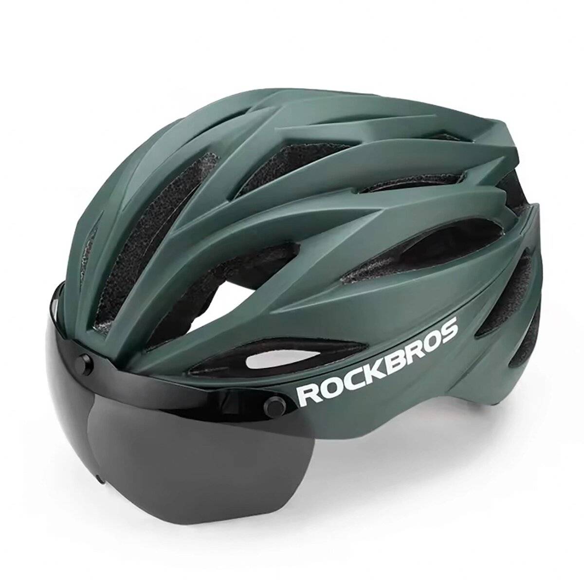 Rockbros Fahrradhelm mit Visier, abnehmbarer UV-Schutzbrille, Unisex Grün