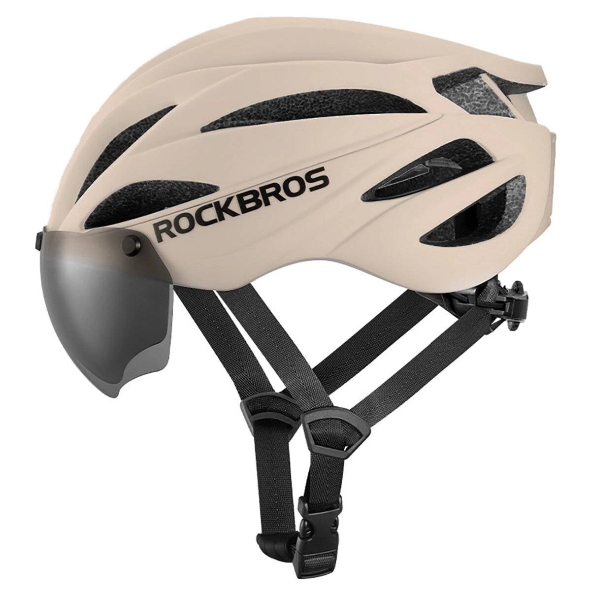 Rockbros Fahrradhelm mit Visier, abnehmbarer UV-Schutzbrille, Unisex Braun