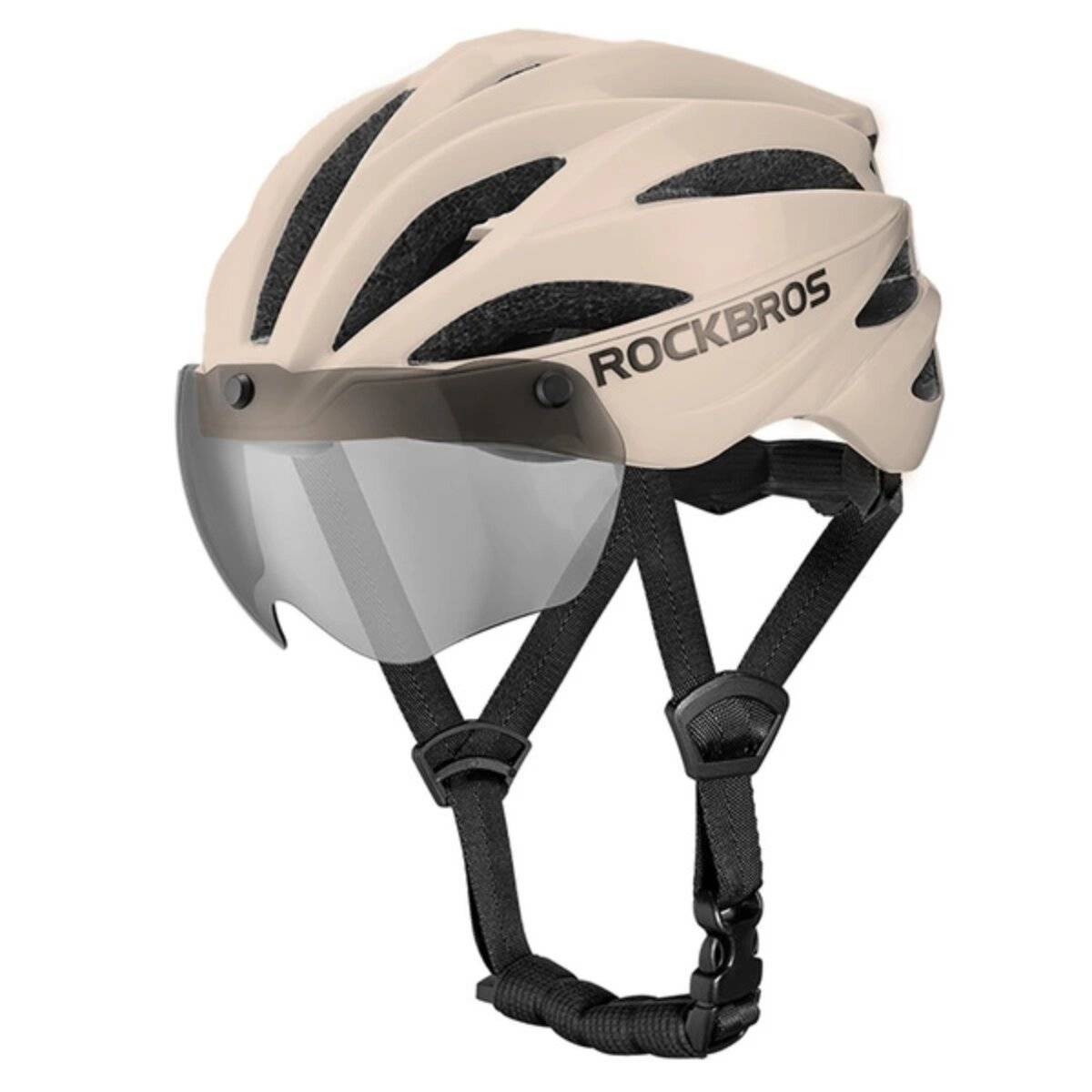 Rockbros Fahrradhelm mit Visier, abnehmbarer UV-Schutzbrille, Unisex Braun