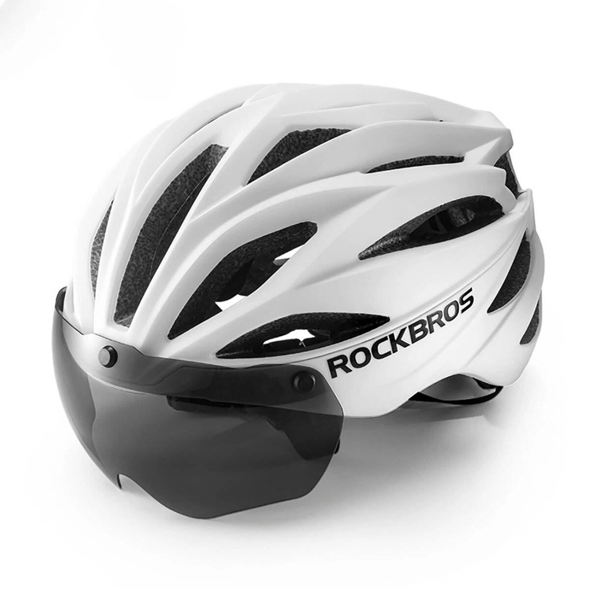 Rockbros Fahrradhelm mit Visier, abnehmbarer UV-Schutzbrille, Unisex Matt-Weiß