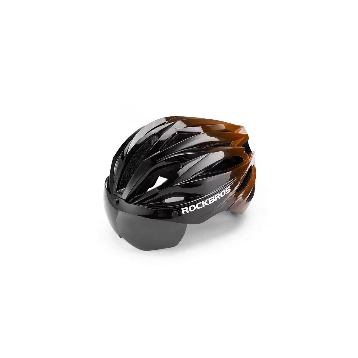 Rockbros Fahrradhelm mit Visier, abnehmbarer UV-Schutzbrille, Unisex – Schwarz/Braun