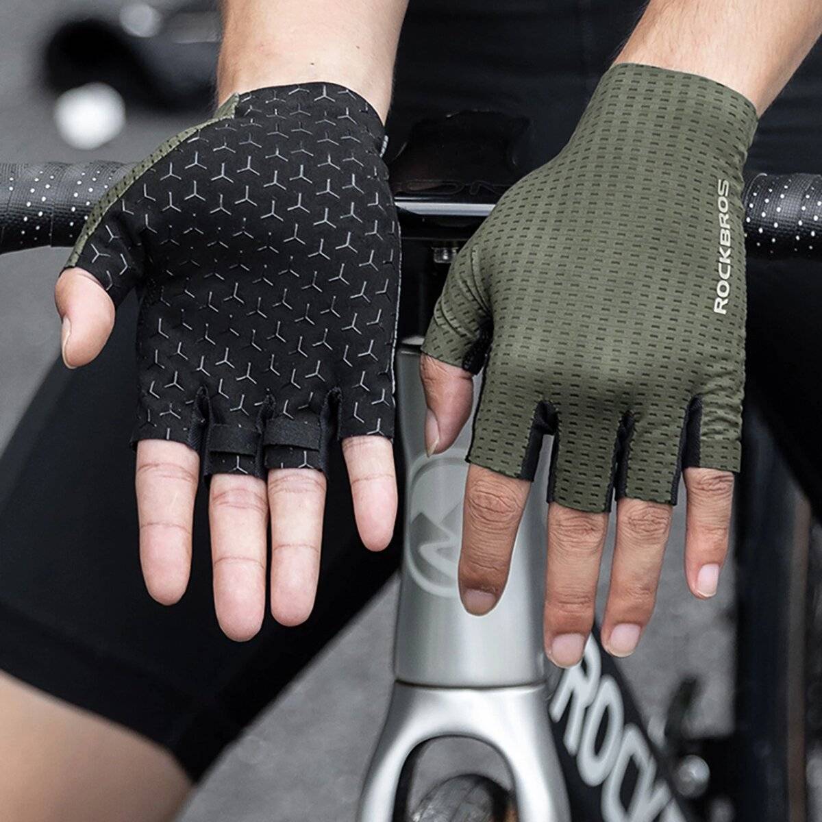 Rockbros Atmungsaktive Kurzfinger-Fahrradhandschuhe Grün XL
