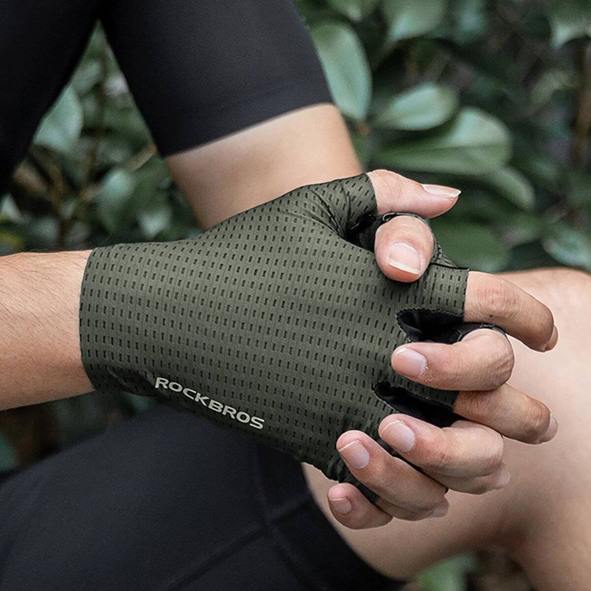 Rockbros Atmungsaktive Kurzfinger-Fahrradhandschuhe Grün XXL