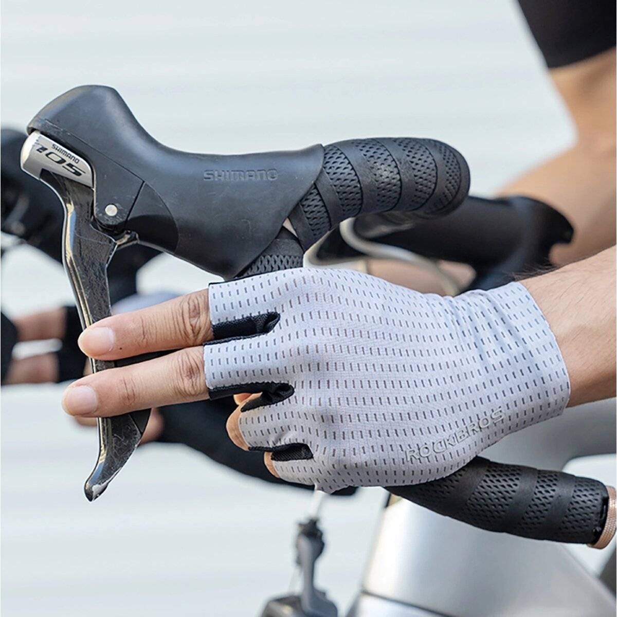 Rockbros Atmungsaktive Kurzfinger-Fahrradhandschuhe Grau S