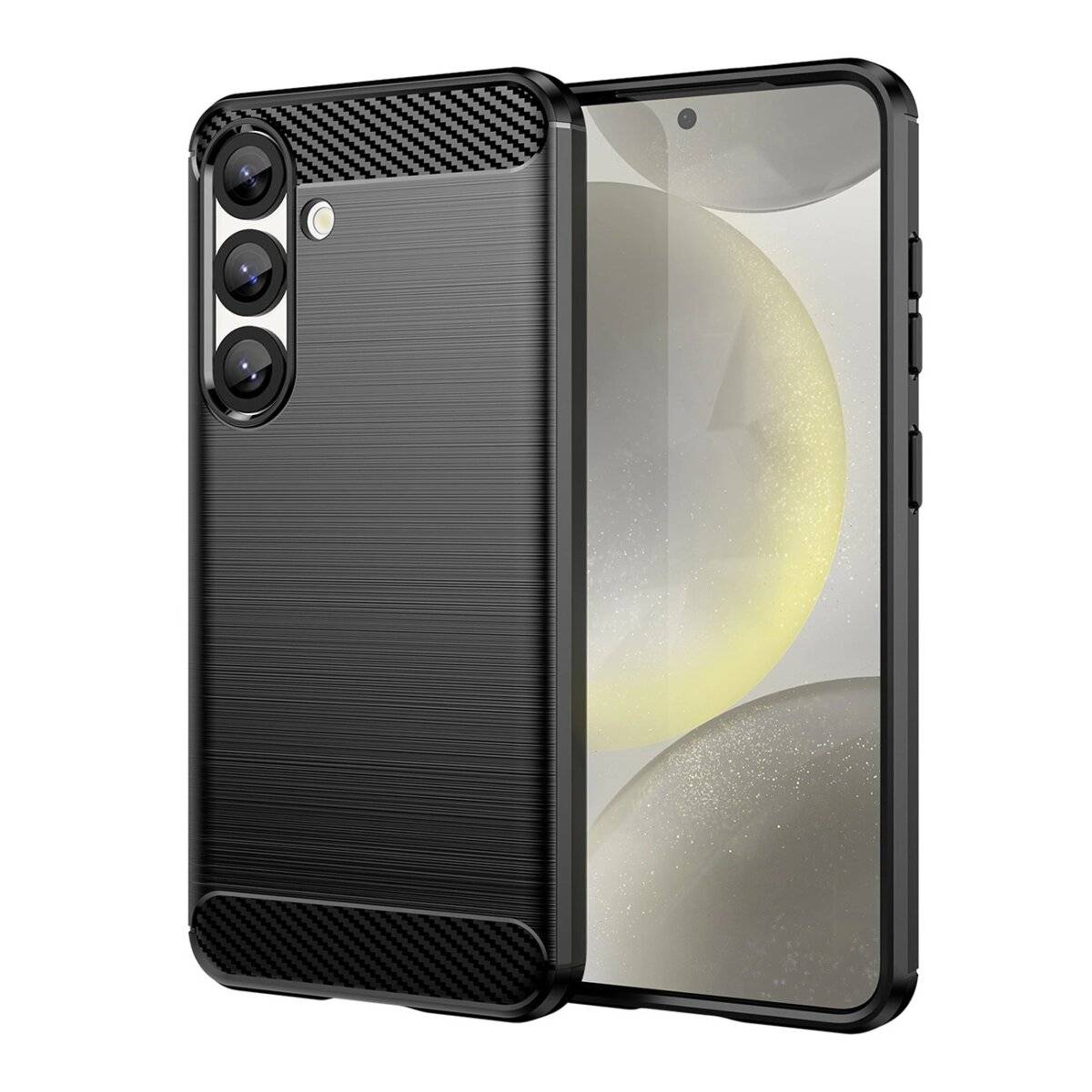 Carbon Case Flexible Cover Bumper Handyhülle kompatibel mit Samsung Galaxy S25 Edge schwarz