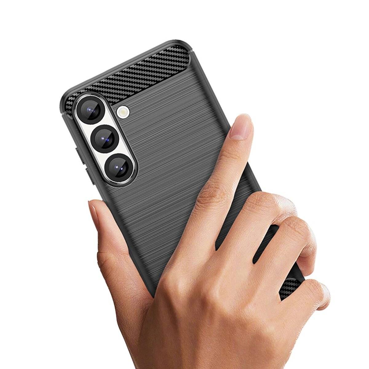 Carbon Case Flexible Cover Bumper Handyhülle kompatibel mit Samsung Galaxy S25 Edge schwarz
