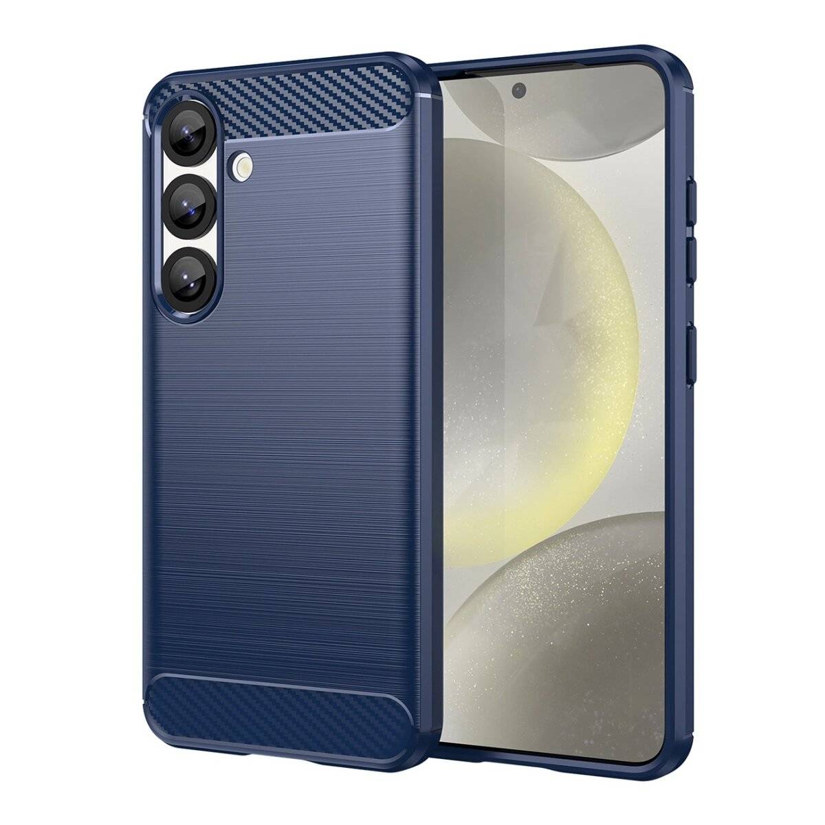Carbon Case Flexible Cover Bumper Handyhülle kompatibel mit Samsung Galaxy S25 Edge Blau