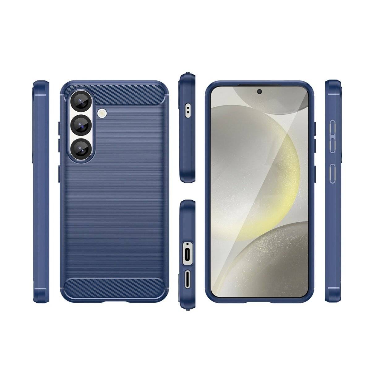 Carbon Case Flexible Cover Bumper Handyhülle kompatibel mit Samsung Galaxy S25 Edge Blau