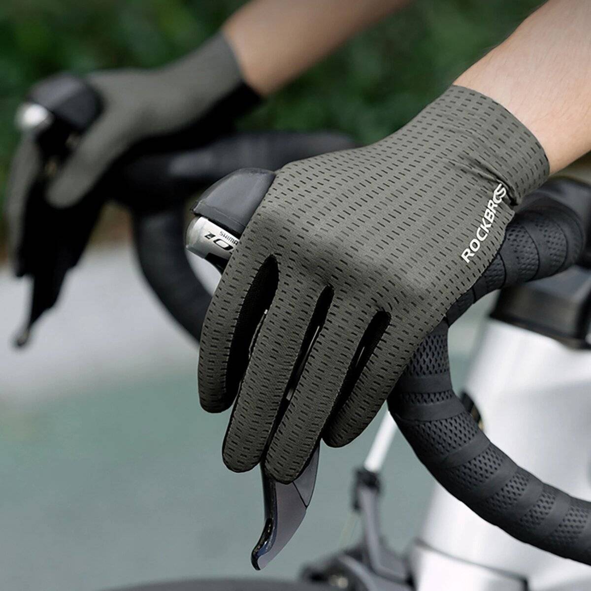 Rockbros Atmungsaktive Vollfinger-Fahrradhandschuhe Grün S