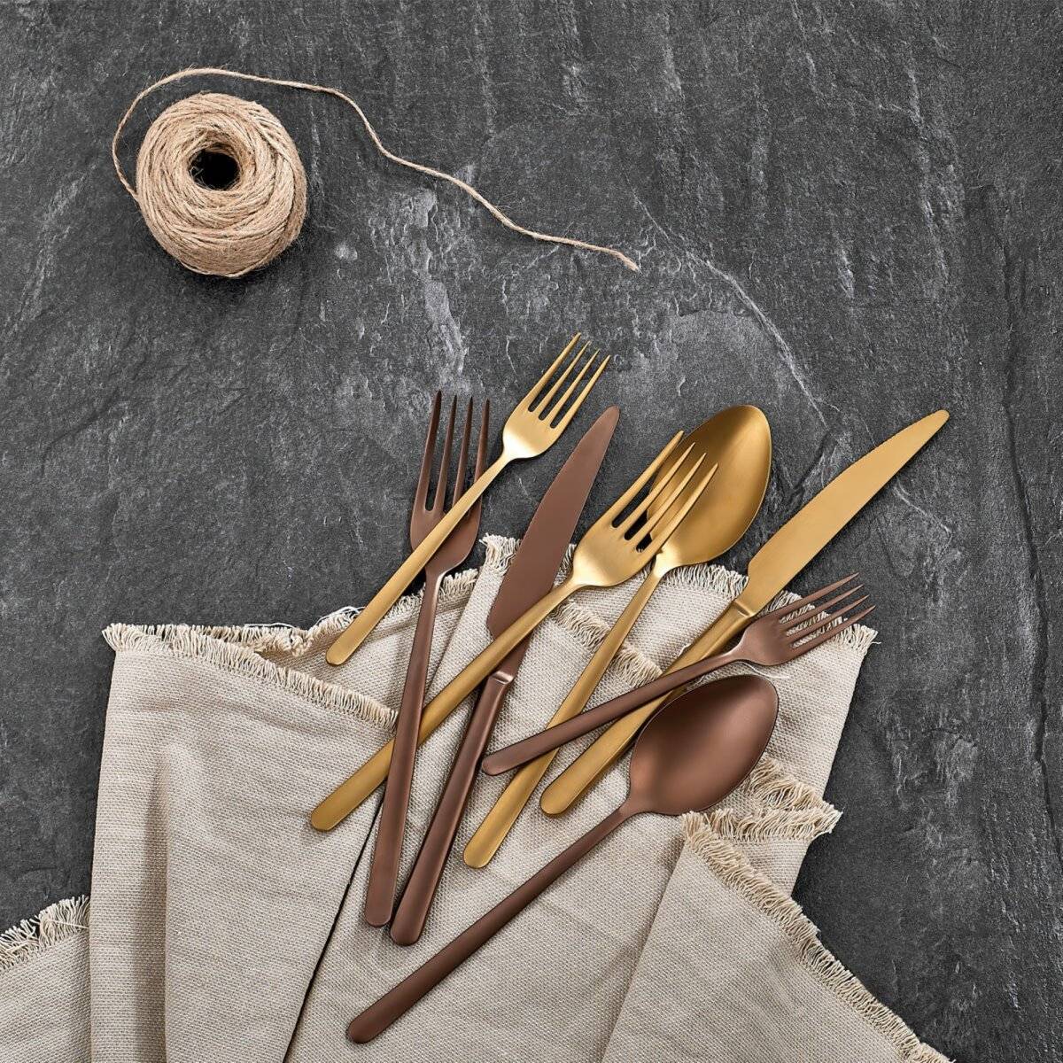 Korkmaz Riva 24 teiliges Besteck-Set in Rosegold - Tafelbesteck aus hochwertigem 18/10-Edelstahl