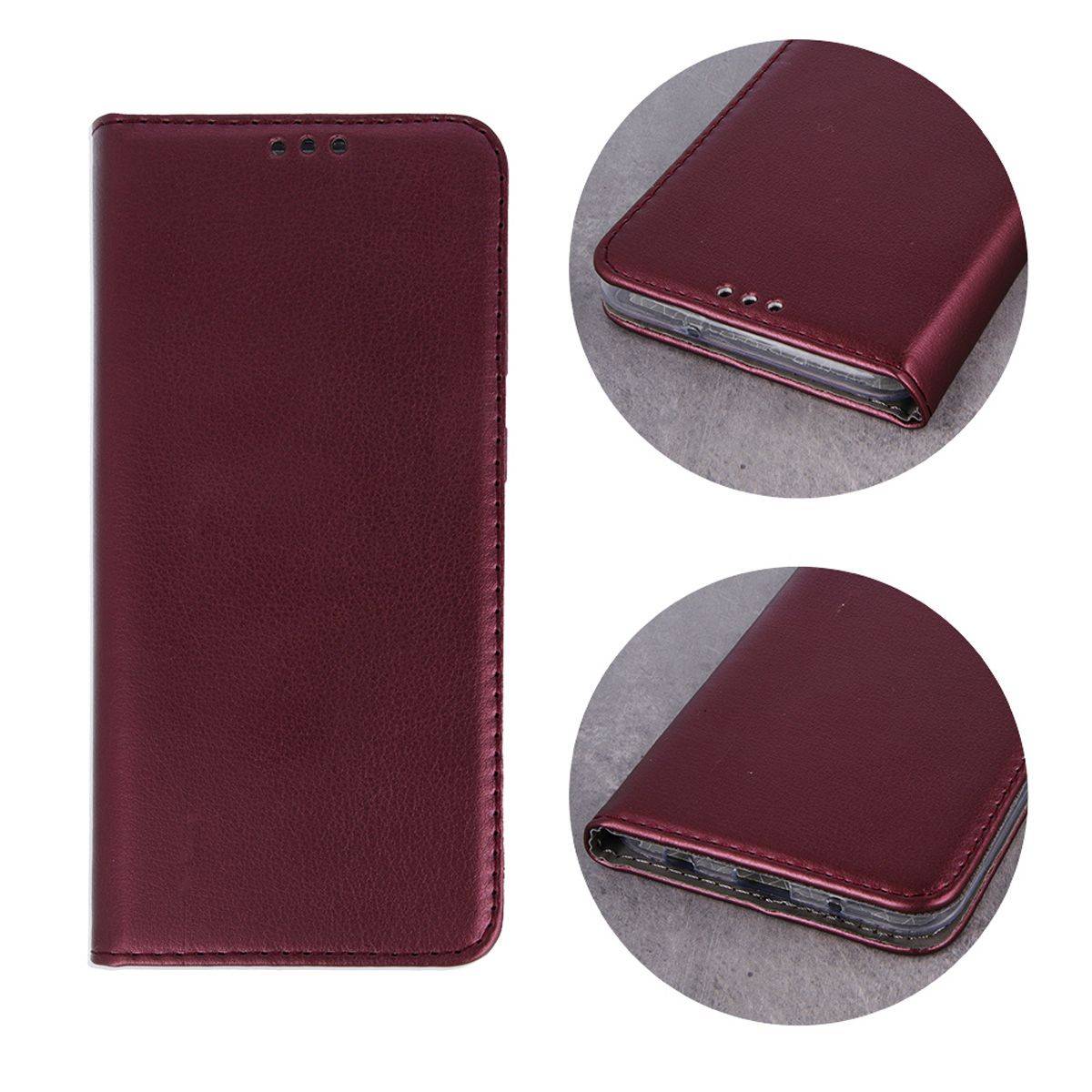 Smart Magnetic Handyhülle Smartphone Magnetische Klapphülle mit Kartenfach kompatible mit Xiaomi 14T Pro Burgunderrot