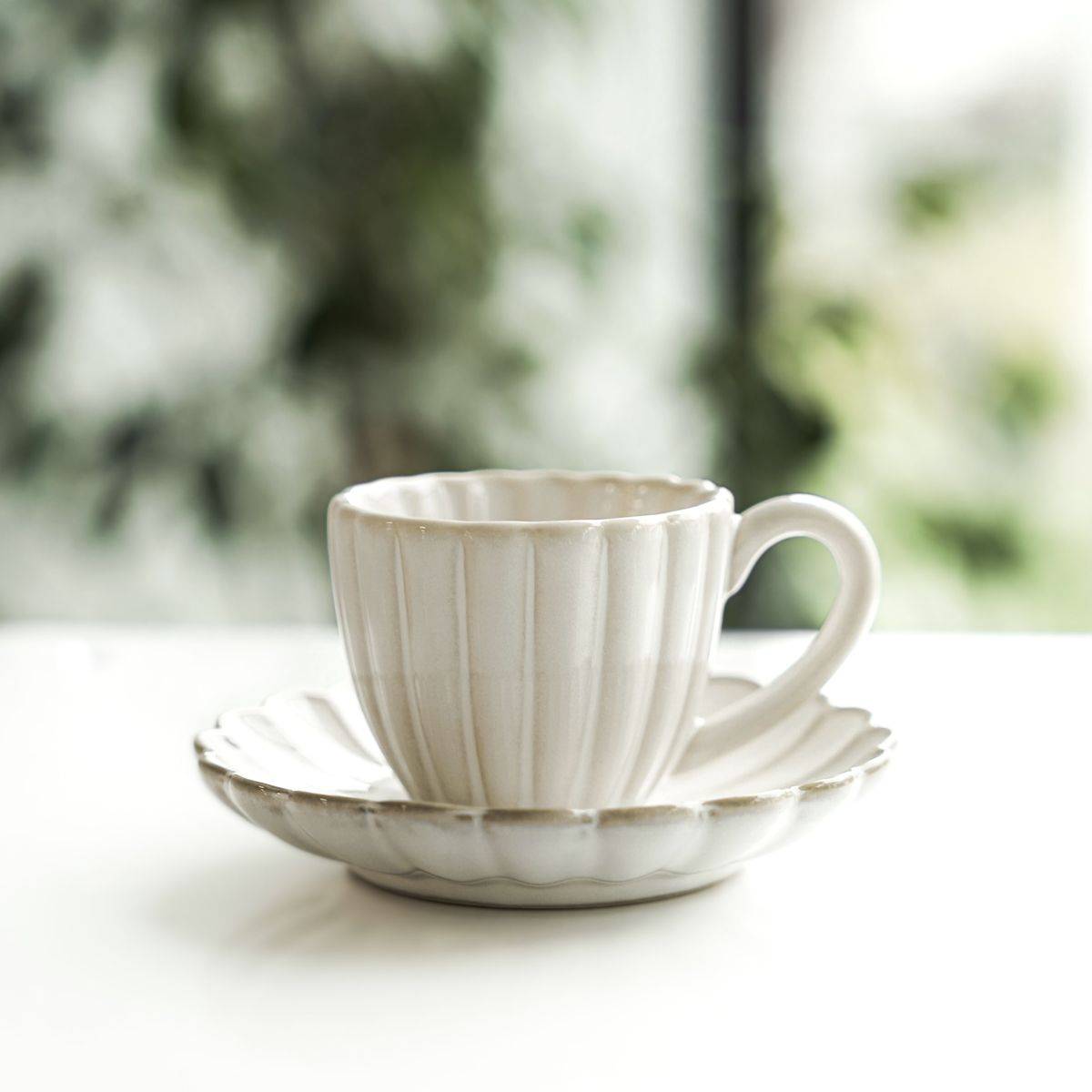 Bloomy Mokkatassen-Set mit Untertellern 75 ml aus Porzellan - 12-tlg