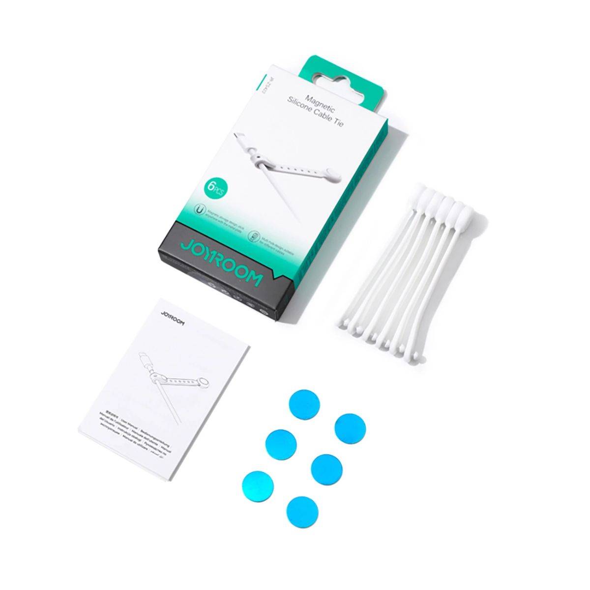 Joyroom JR-ZS422 Silikon-Kabelbinder mit Magnet, 6er-Set Weiß