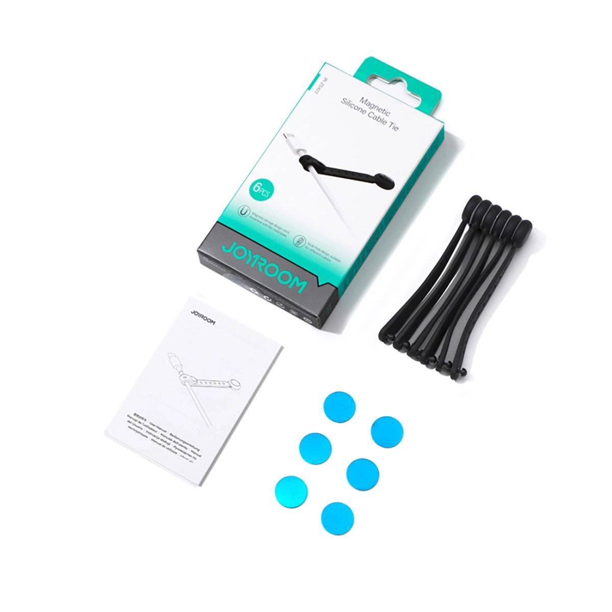 Joyroom JR-ZS422 Silikon-Kabelbinder mit Magnet, 6er-Set Schwarz