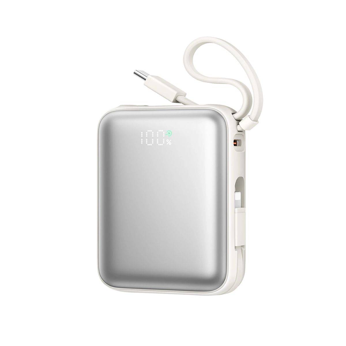 10000 mAh Powerbank 22,5 W mit USB-C & Iphone Kabel Weiß
